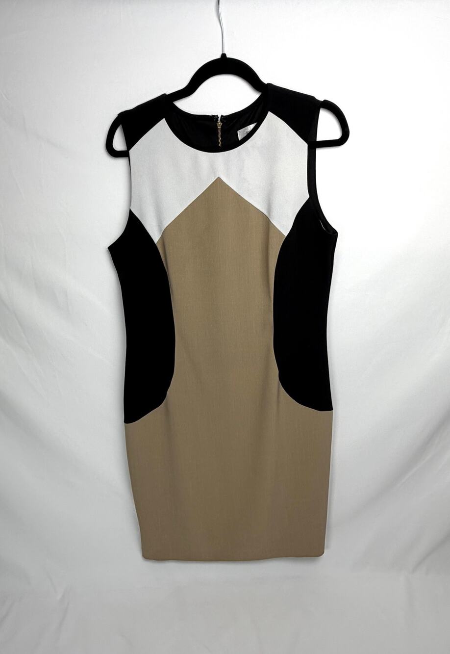 Dressbarn Colorblock Sheath Dress Womens 12 Black Tan White Career Work Office